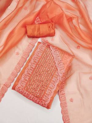 floral embroidered organza unstitched dress material 1