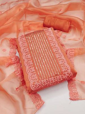 floral embroidered organza unstitched dress material 2