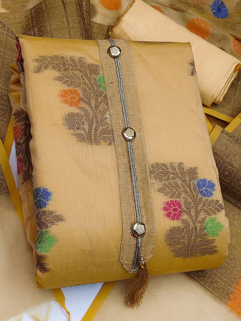floral woven design zari unstitched dress material