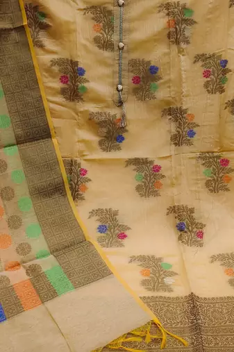 floral woven design zari unstitched dress material
