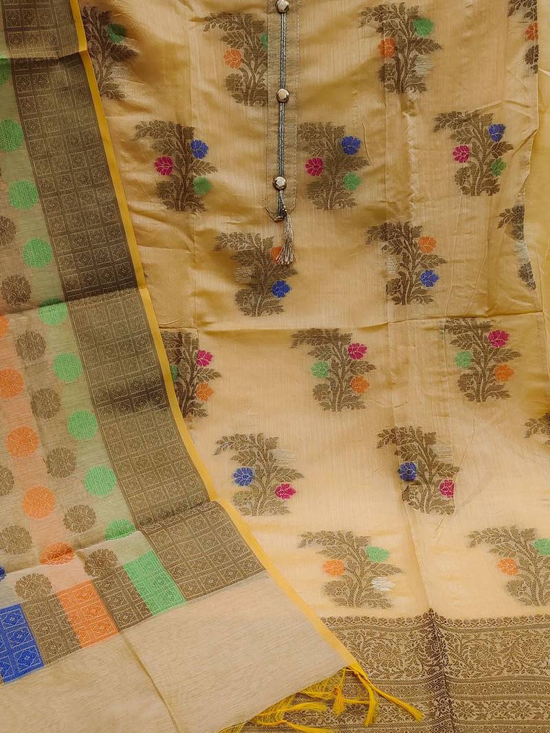 floral woven design zari unstitched dress material