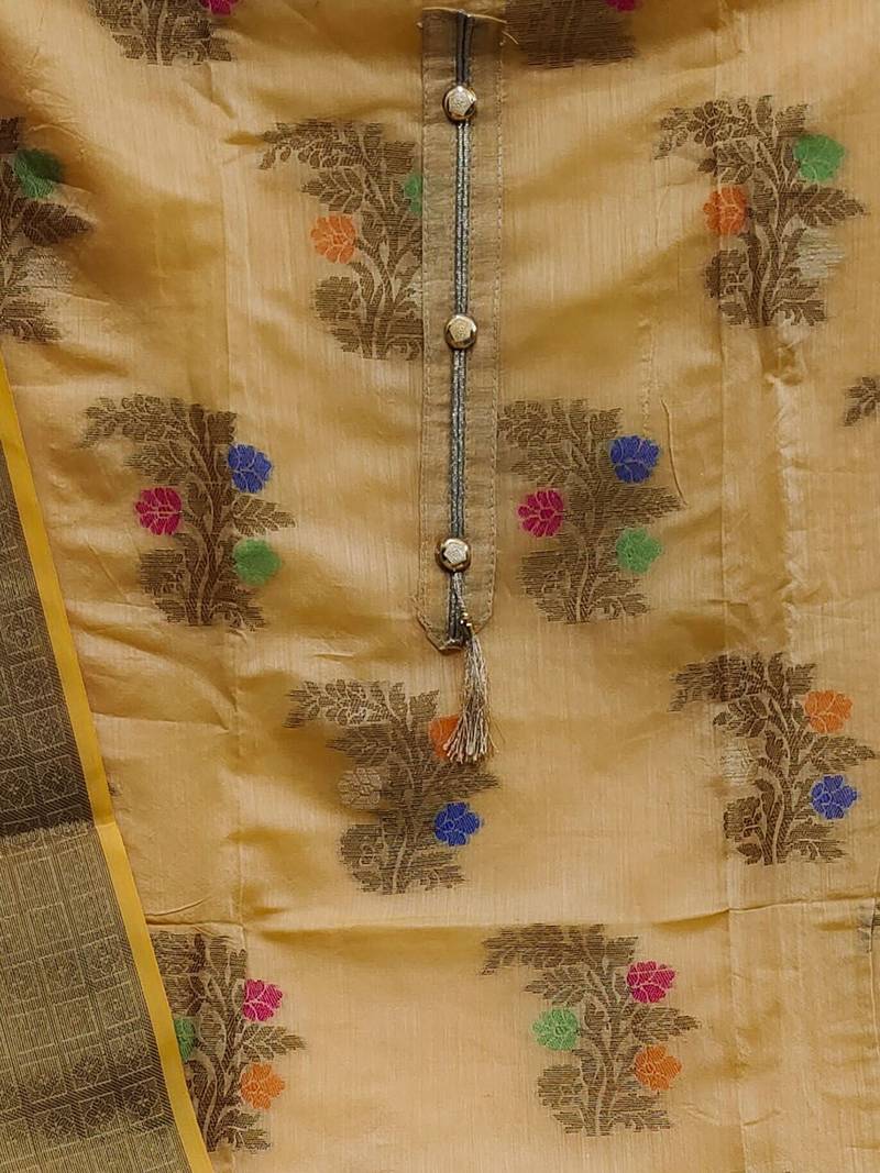 floral woven design zari unstitched dress material