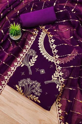floral embroidered unstitched dress material