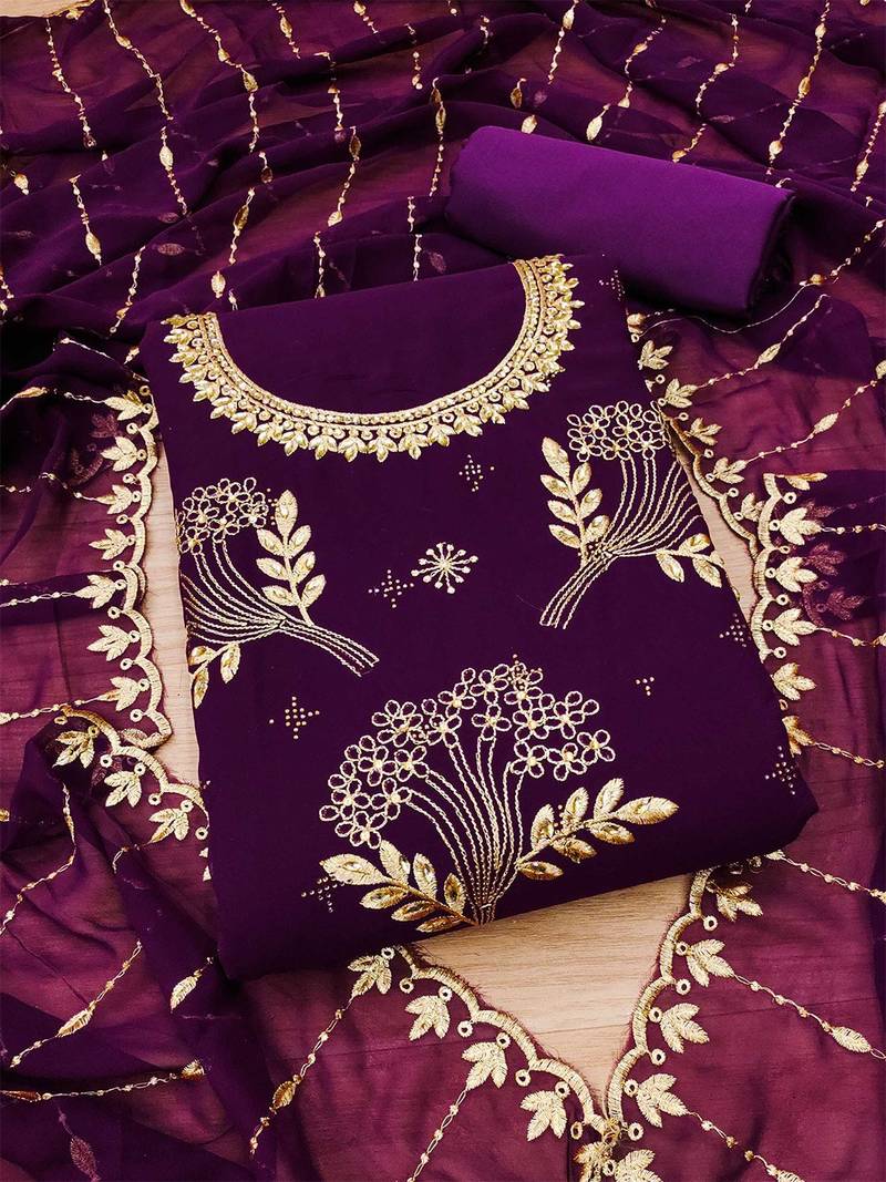 floral embroidered unstitched dress material