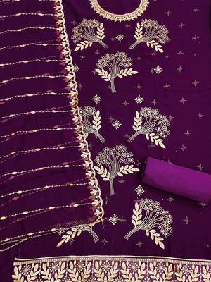 floral embroidered unstitched dress material 4