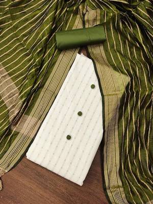 white and green unstitched dress material 1
