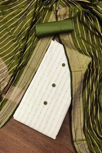 white and green unstitched dress material