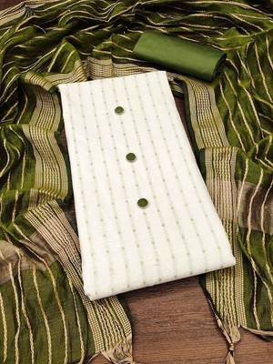 white and green unstitched dress material 2