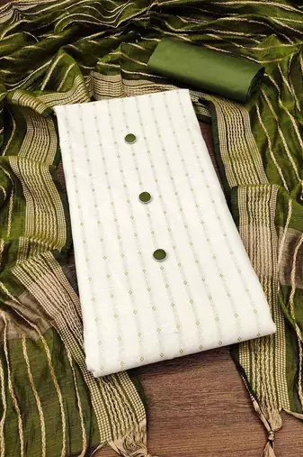 white and green unstitched dress material