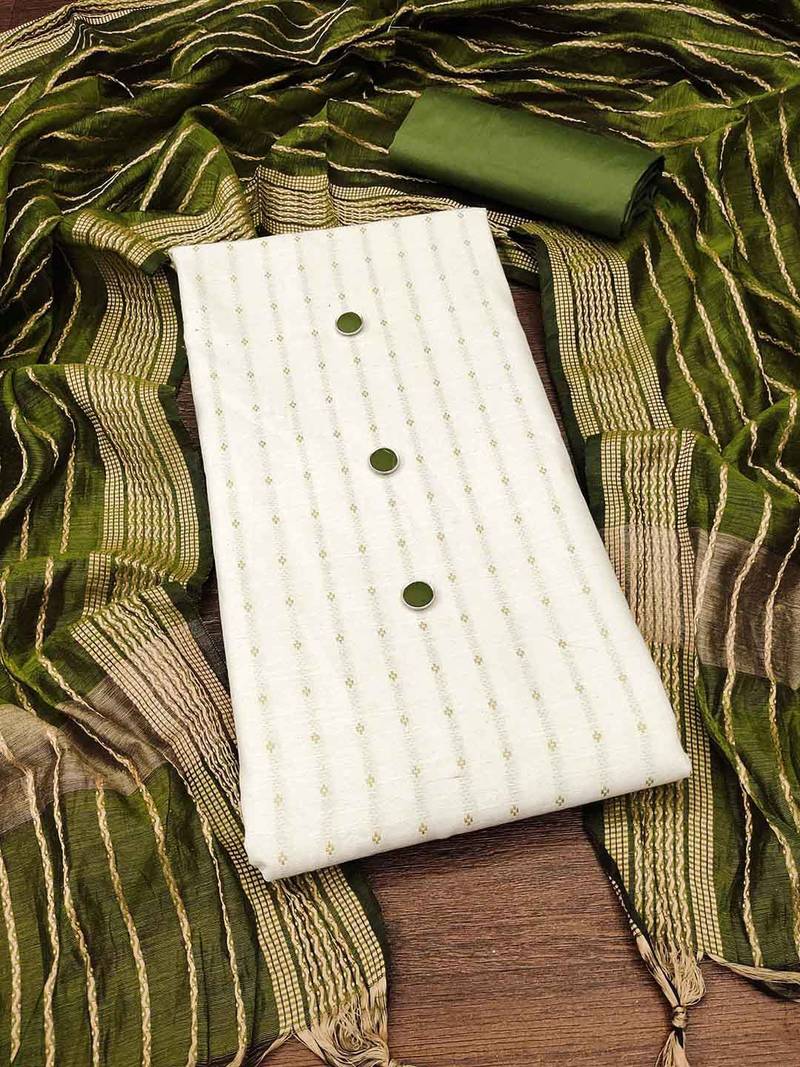 white and green unstitched dress material