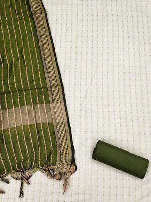 white and green unstitched dress material 3