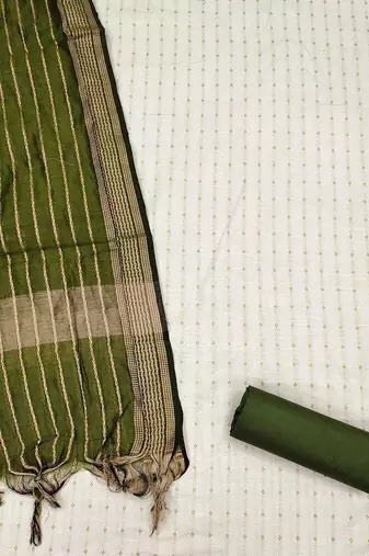 white and green unstitched dress material