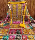 women mustard printed geometric dress material