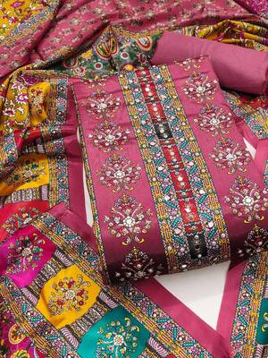 women pink printed geometric dress material 2
