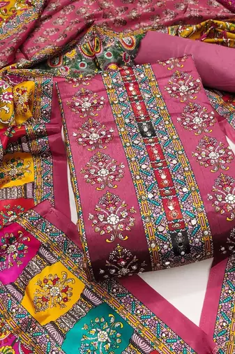 women pink printed geometric dress material