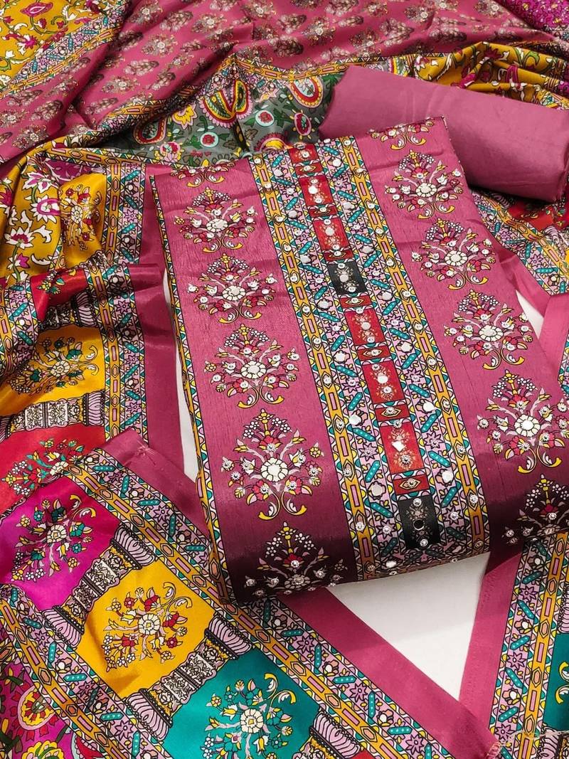 women pink printed geometric dress material