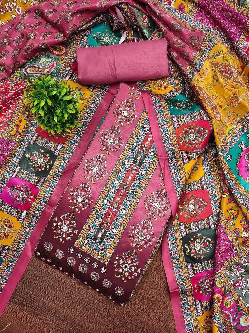 women pink printed geometric dress material
