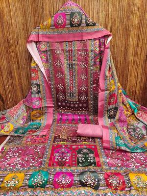 women pink printed geometric dress material 1
