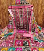 women pink printed geometric dress material