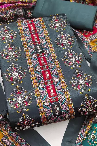 women grey printed geometric dress material