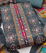 women grey printed geometric dress material
