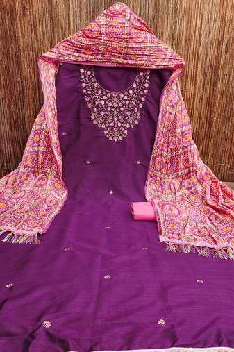 floral embroidered zari unstitched dress material