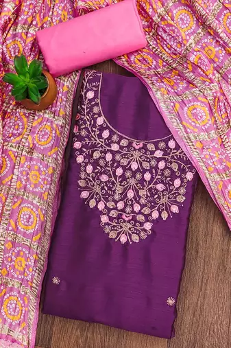 floral embroidered zari unstitched dress material