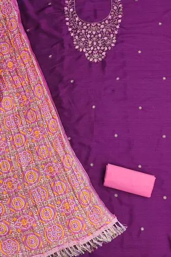 floral embroidered zari unstitched dress material