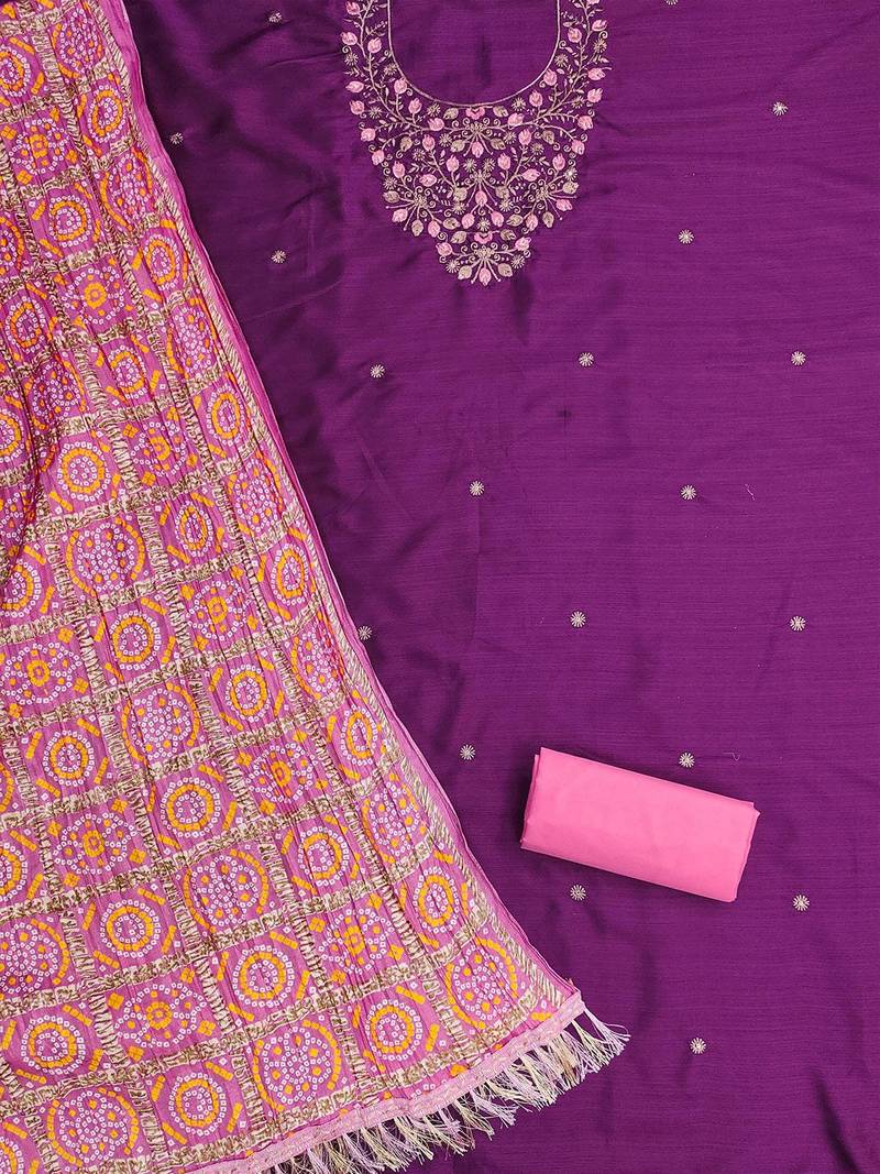 floral embroidered zari unstitched dress material