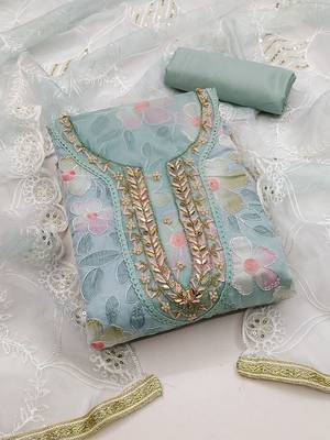 floral embroidered beads and stones unstitched dress material 1