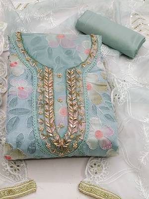 floral embroidered beads and stones unstitched dress material 2