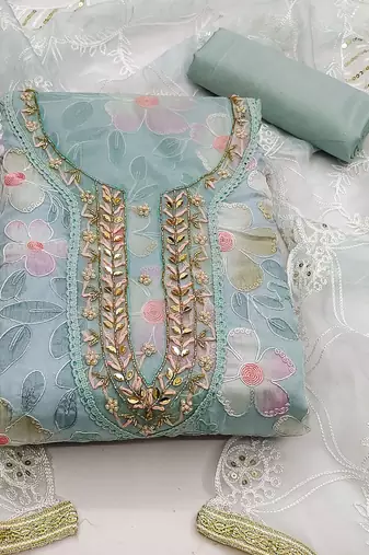 floral embroidered beads and stones unstitched dress material