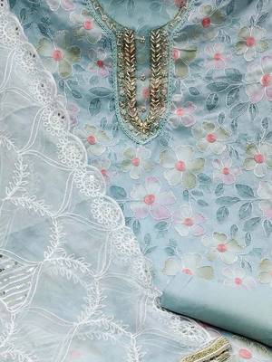 floral embroidered beads and stones unstitched dress material 3