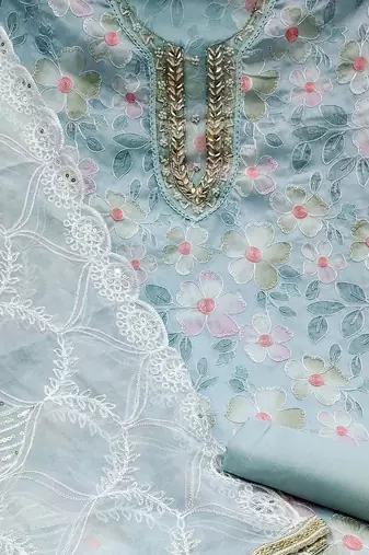 floral embroidered beads and stones unstitched dress material