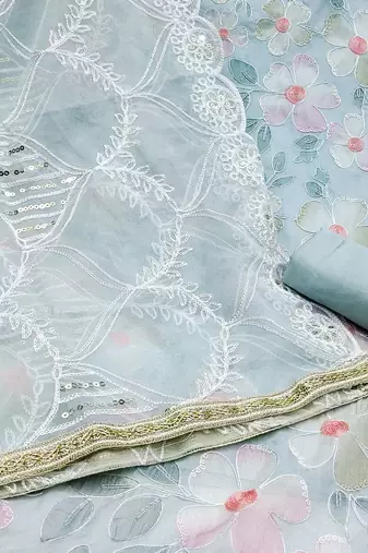floral embroidered beads and stones unstitched dress material