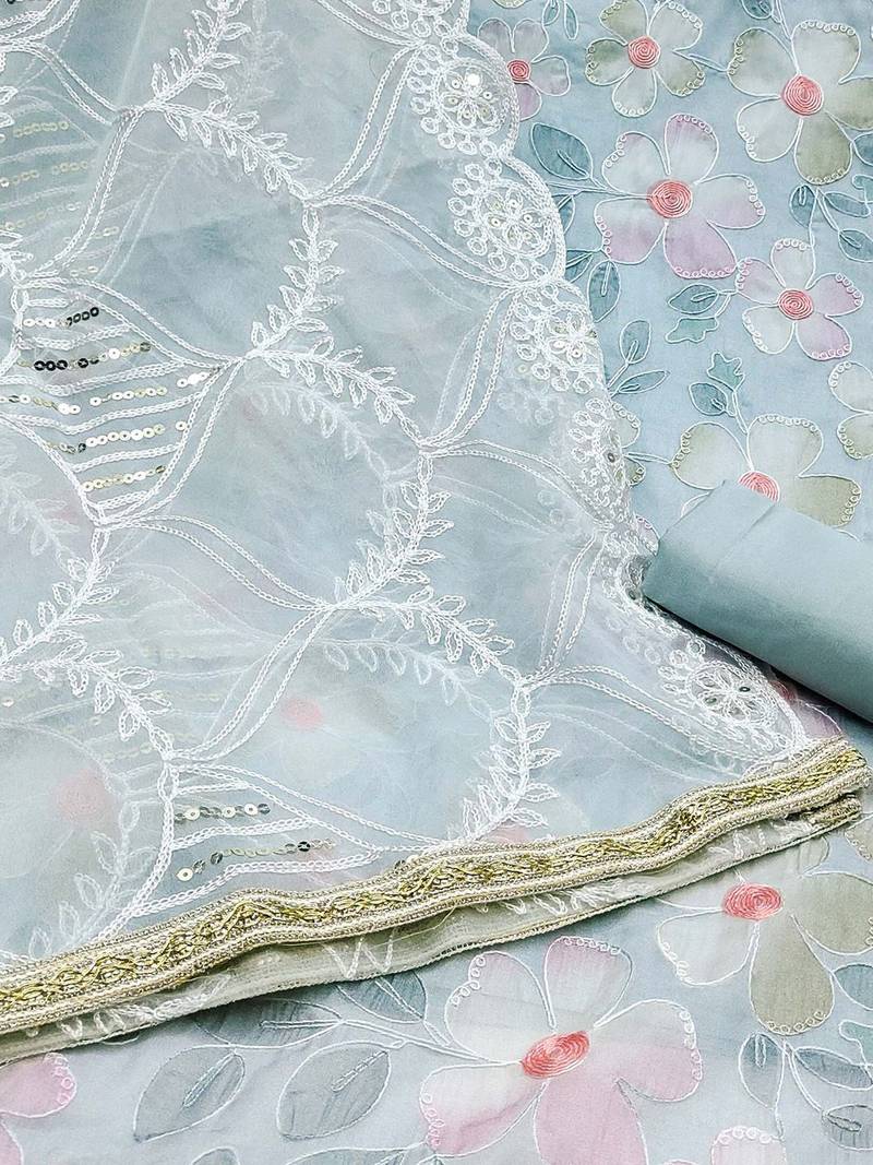 floral embroidered beads and stones unstitched dress material