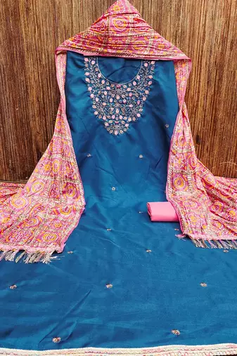 floral embroidered zari unstitched dress material