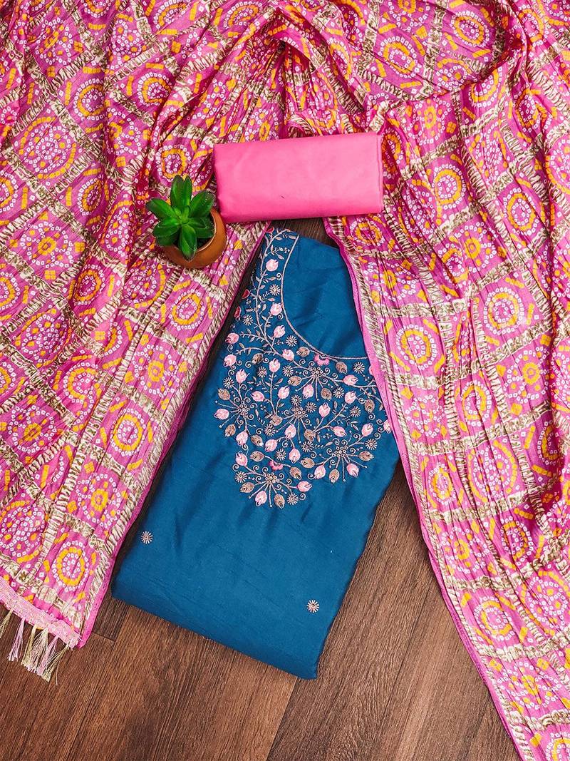 floral embroidered zari unstitched dress material