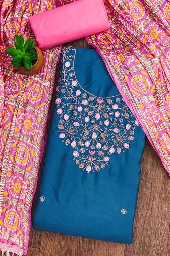 floral embroidered zari unstitched dress material