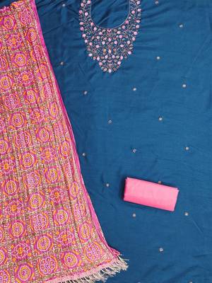 floral embroidered zari unstitched dress material 4
