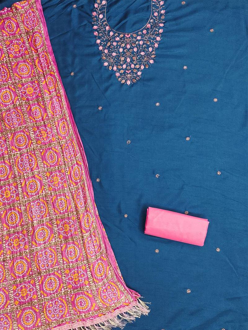 floral embroidered zari unstitched dress material