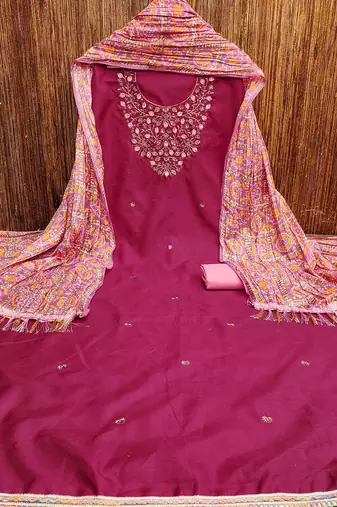 floral embroidered unstitched dress material