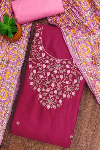 floral embroidered unstitched dress material