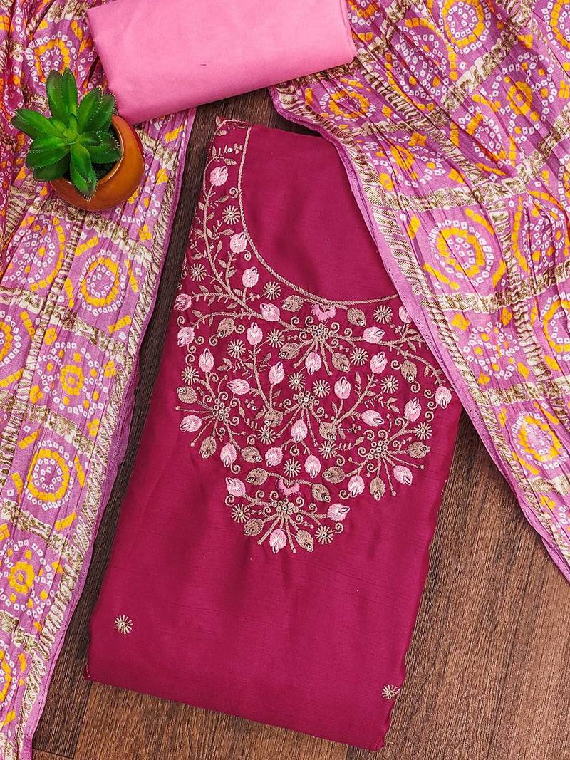 floral embroidered unstitched dress material