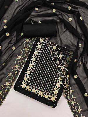 ethnic motifs embroidered thread work detailed unstitched dress material 1