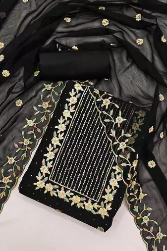 ethnic motifs embroidered thread work detailed unstitched dress material