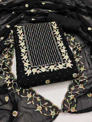 ethnic motifs embroidered thread work detailed unstitched dress material 2