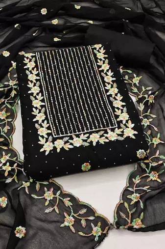 ethnic motifs embroidered thread work detailed unstitched dress material