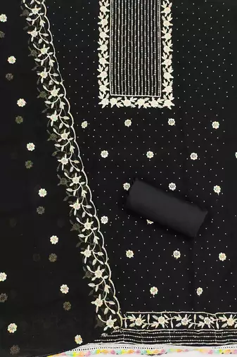 ethnic motifs embroidered thread work detailed unstitched dress material