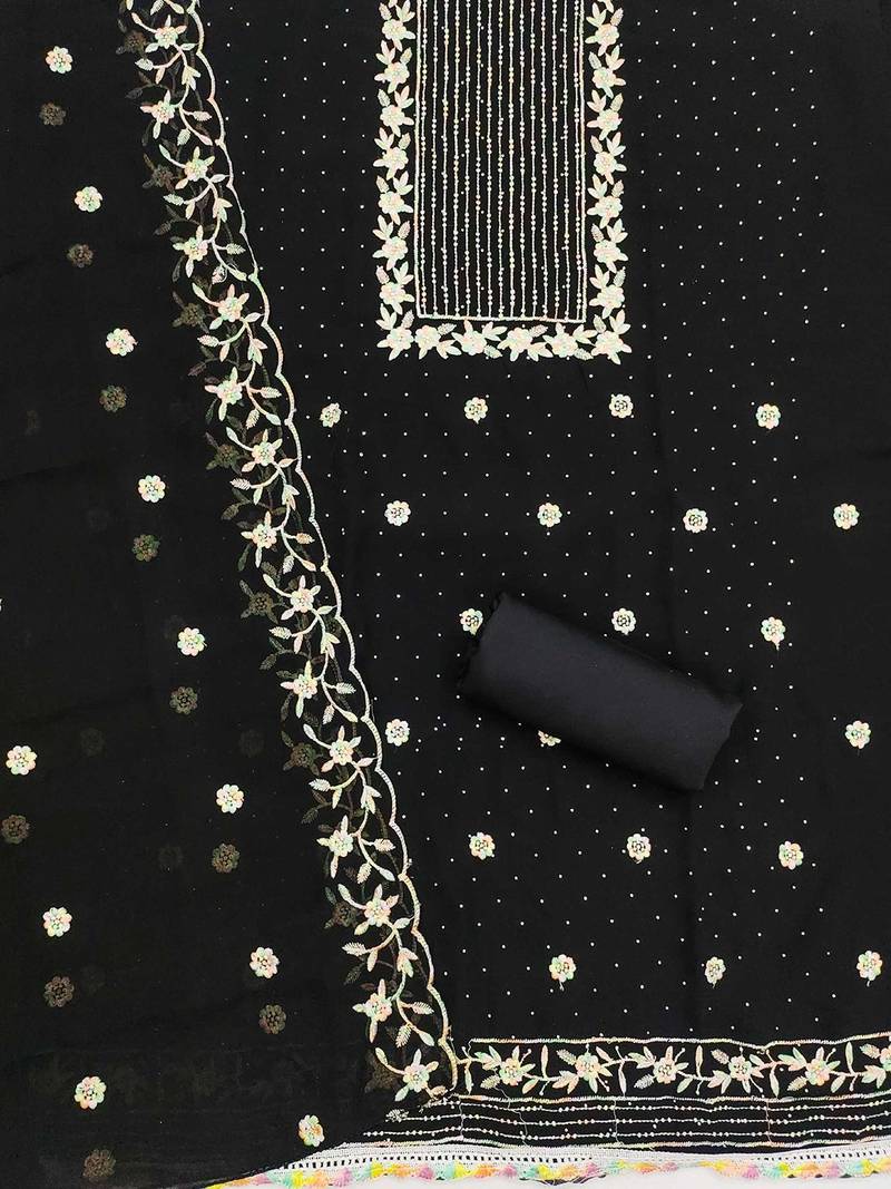 ethnic motifs embroidered thread work detailed unstitched dress material